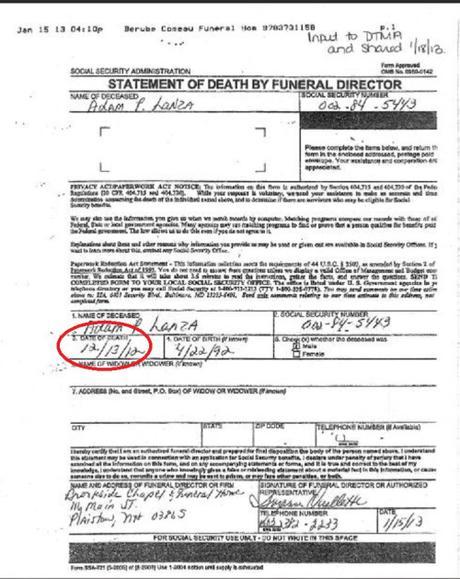 Adam Lanza Statement of Death by Funeral Director1