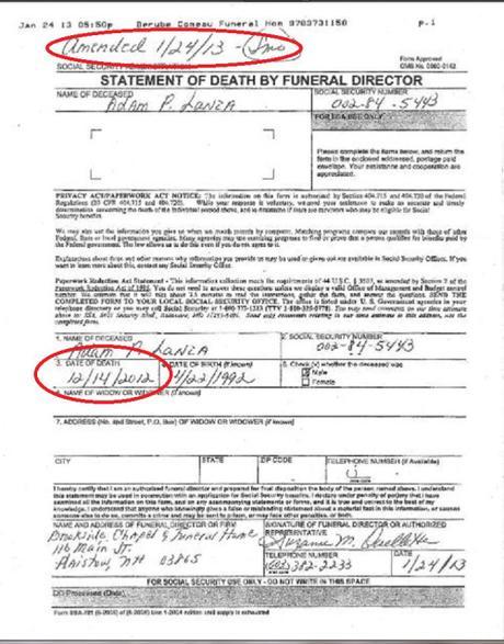 Adam Lanza Statement of Death by Funeral Director2