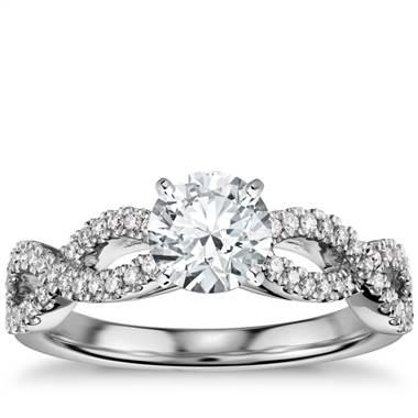Infinity Twist Micropav Diamond Engagement Ring in 14K White Gold