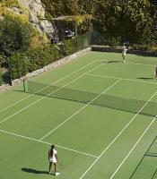 Playing tennis