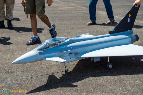 Up close view of a fight jet model.