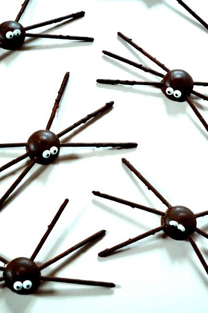 Teacakes and chocolate biscuit sticks made to look like a creepy crawly Halloween Treat