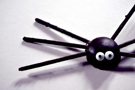 Teacakes and chocolate biscuit sticks made to look like a creepy crawly Halloween Treat