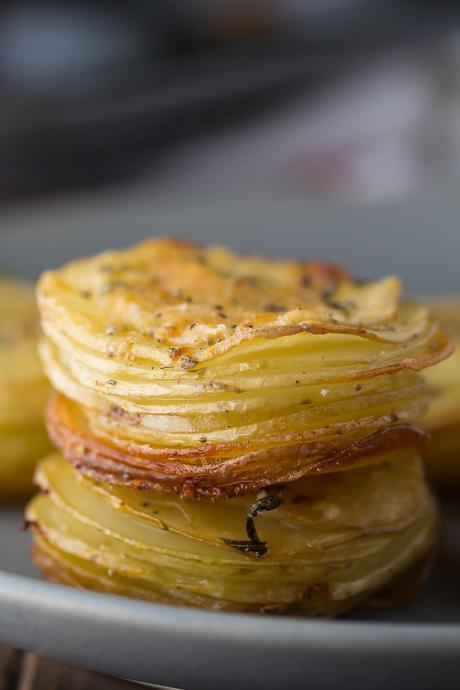 Parmesan-Rosemary Potato Stacks, an easy but impressive potato side dish recipe! Perfect for Thanksgiving or the holidays.
