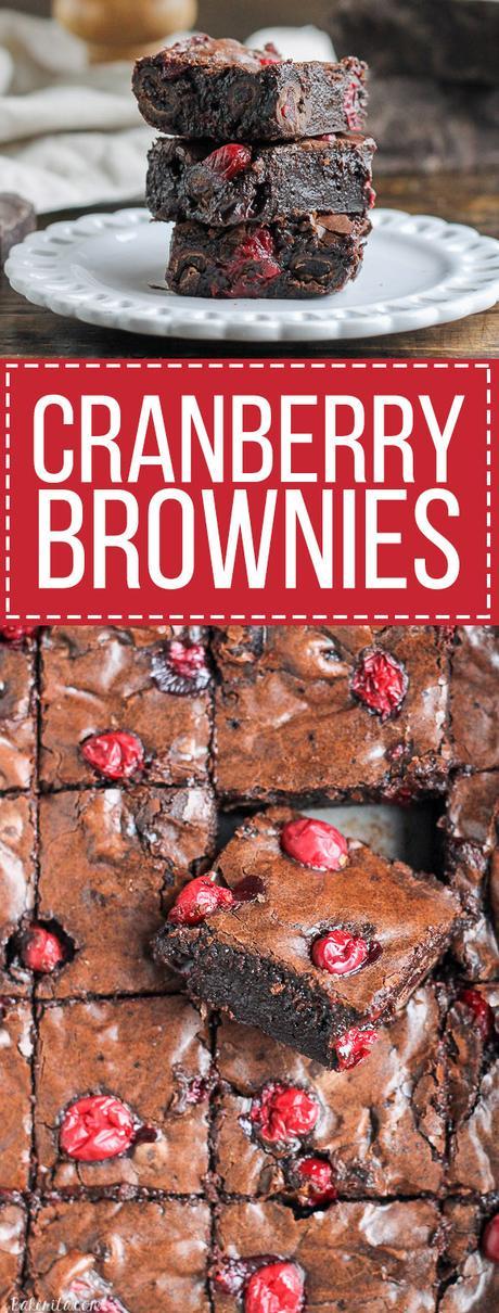 These Cranberry Brownies are made with dark chocolate, fresh and dried cranberries, and dark chocolate covered cranberries! If you love tangy cranberries, you'll love this unique brownie recipe.