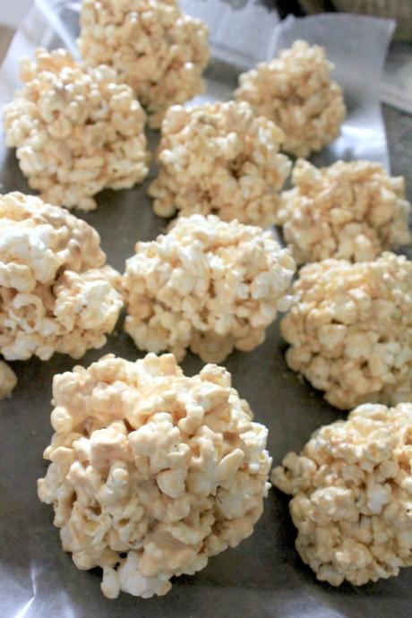 White Chocolate Caramel and Marshmallow Popcorn Balls