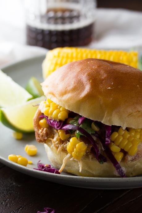Pulled Chicken Sandwiches with Corn & Cabbage Slaw-5