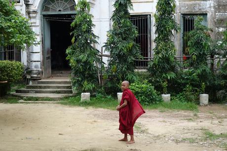 Young monk making his way, Yangon monastic school