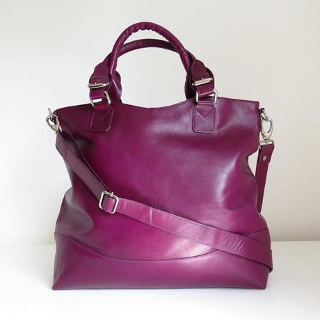 Purple handmade leather tote handbag