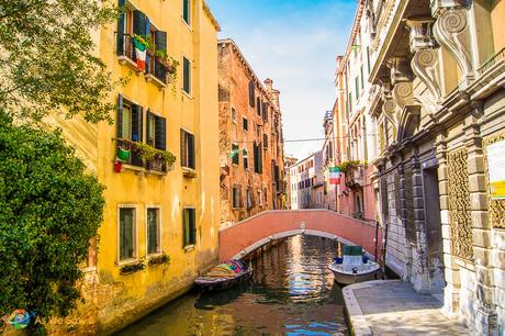 Boats on a Venice back canal