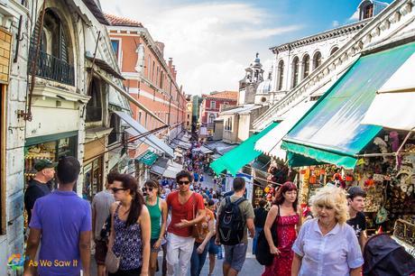 Tourists on Rialto Bridge, Venice, Italy