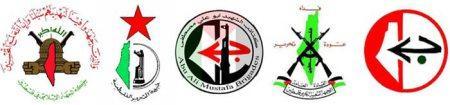 Palestinian terrorist group symbols that have a map of Israel in their logo.