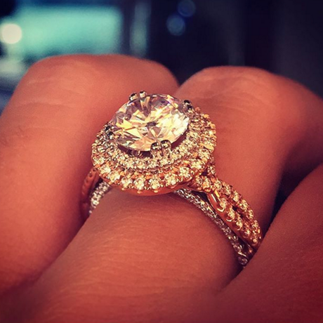 Rose gold double halo engagement ring