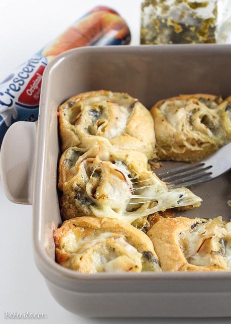 These Cheesy Turkey Pesto Rolls make a great snack or appetizer perfect for tailgating or the holidays! Gooey mozzarella makes this easy four ingredient recipe absolutely irresistible.