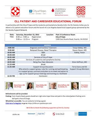 CLL Society, LLS And City of Hope for CLL Specific Educational Forum and the chance to launch an Ongoing CLL Support  Group