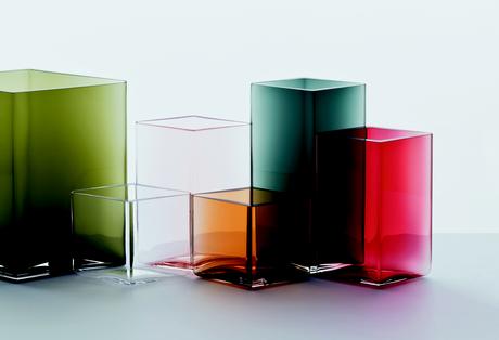 Colorful diamond-shaped hand-blown glass vases