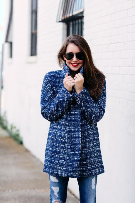 blue tweed coat