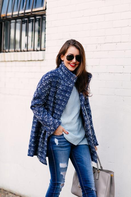 blue tweed coat