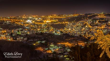 Jerusalem, Israel, cityscape, night photography, lights, hilltop, Dome of the Rock, old city