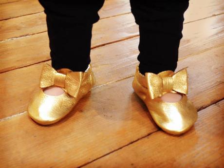 Gold Soft Mary Jane Shoes with Bows for Babies