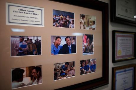 Framed stills from 2009 TV movie based on Carson's bio 