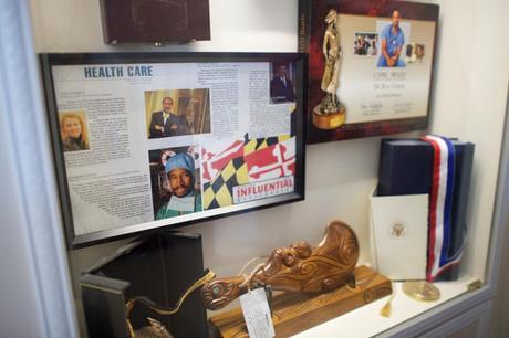 Ben Carson home - display case of memorabilia about himself