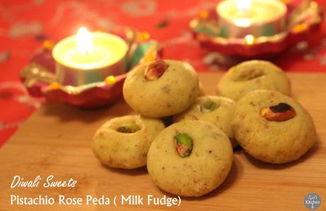 Pistachio Rose Peda ( Milk Fudge) Diwali Sweets