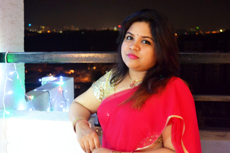 Diwali Outfit | Pink Saree and Sequins Blouse