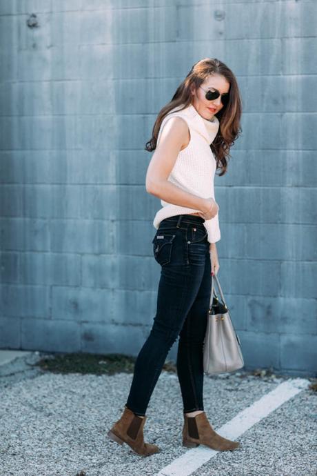 Skinny Jeans Amy Havins wears hudson skinny jeans with sleeveless sweater.