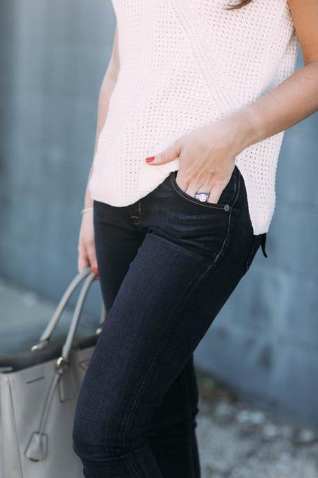 Amy Havins wears hudson skinny jeans with sleeveless sweater.
