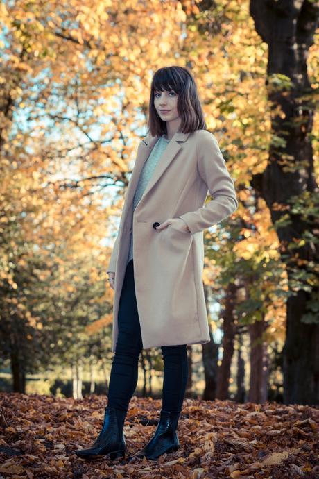 Hello Freckles Autumnal Outfit Tan Coat Oasis and Ash Boots