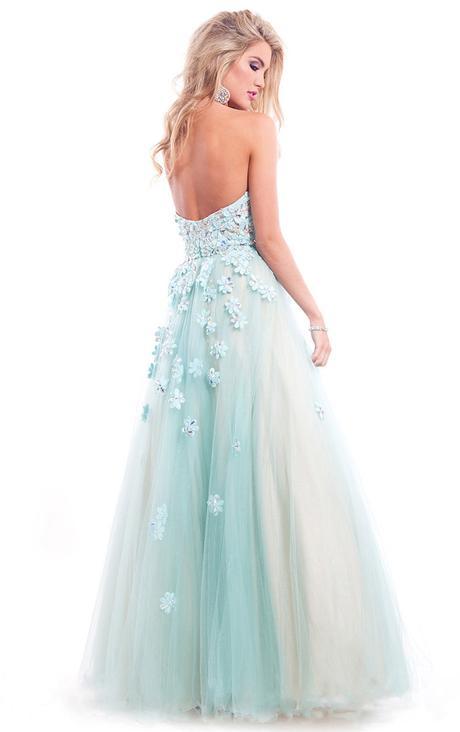 Strapless Sweetheart Lace Appliques Bodice Long A-line Tulle Prom Dress  _1