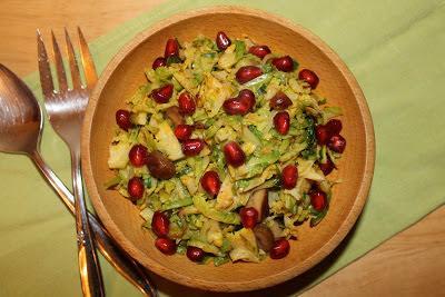 Turkey Trimmings: 50 Amazing Thanksgiving Side Dishes Shredded Brussels Sprouts with Chestnuts and Pomegranate
