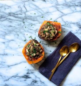 Butternut Squash with Mushroom Quinoa Stuffing