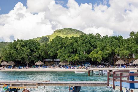 Mountain in the background looking at the beach near the Hilton Hotel in Curacao.