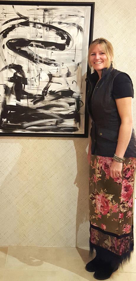 Artist Jen Kelly With Her Abstract B&W Painting at Webster & Co.