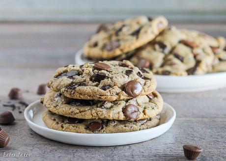 These Giant Peanut Butter Cup Chocolate Chunk Cookies are big, chewy, and full of peanut butter, peanut butter cups, and rich melted chocolate! If you love chocolate and peanut butter, these cookies will become a quick favorite.