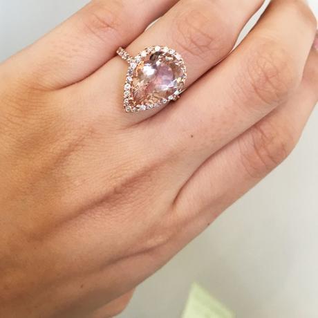 14k Rose Gold Pear Shape Morganite & Diamond Ring