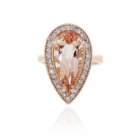 Pear shaped morganite and rose gold engagement ring