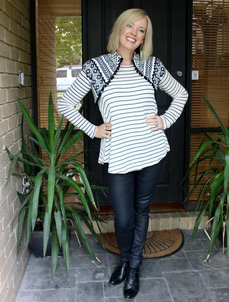Black and white pattern mixing with a shrug