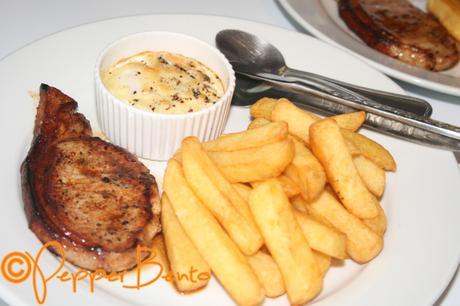 Simple Baked Eggs Pork Chop, egg and chips CU