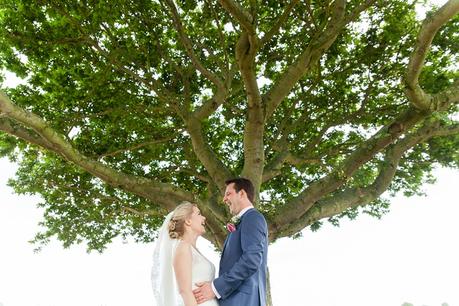 Bride & groom portraits under tree Barmbyfield Barn Wedding