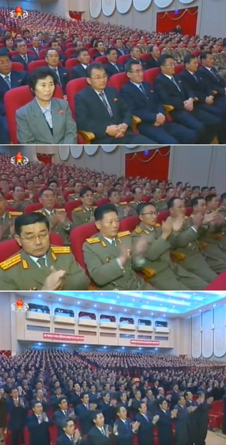 Views of participants at a meeting marking the 70th anniversary of the establishment of the DPRK's procuratorial and judicial organs, which was held at Ponghwa Art Theater, on the premises of the Ministry of People's Security headquarters, in Pyongyang on November 19, 2015 (Photos: KCTV).