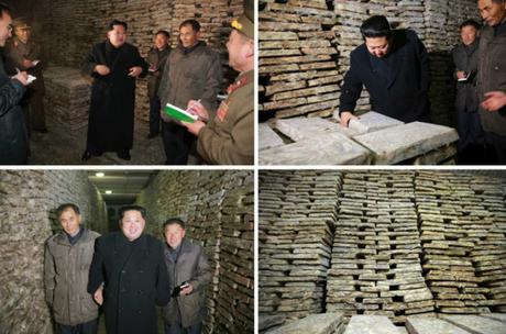 Kim Jong Un inspects a storage facility and products of the August 25 Fishery Station (Photo: Rodong Sinmun).