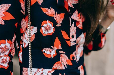 Amy Havins of Dallas Wardrobe wears a floral print Shoshanna dress.