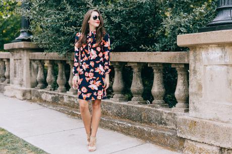 Amy Havins of Dallas Wardrobe wears a floral print Shoshanna dress.