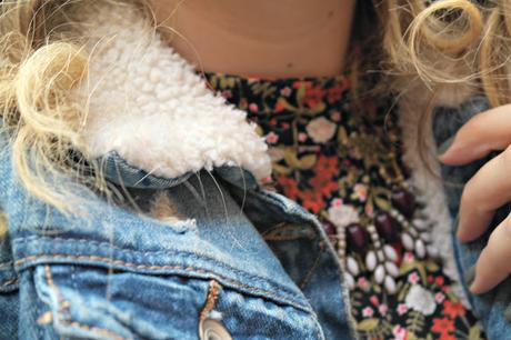 Dressing For All Seasons // Borg Collar Denim, Biker Boots and Winter Floral Outfit