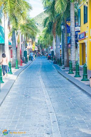 Colorful buildings and palm trees add to Philipsburg's charm.