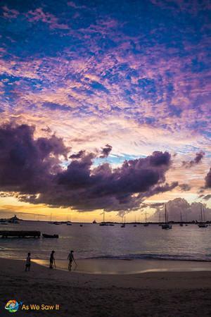 Colors change to pink, purple and reds as the sun finishes its day in St. Maarten.