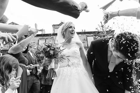 Confetti on groom's head at Crow Hill Wedding